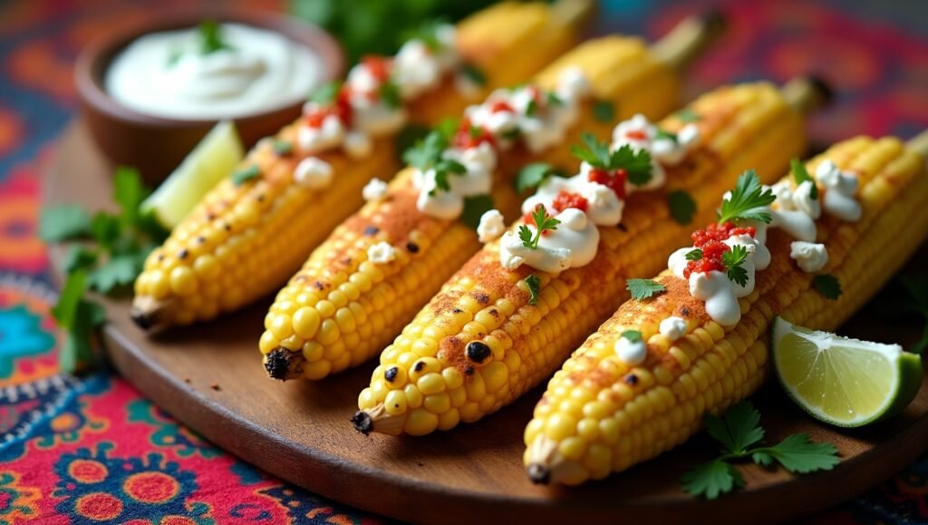 Corn Recipe Grilled Mexican Street Corn Recipe with Creamy Sauce, Cotija Cheese, and Chili Powder