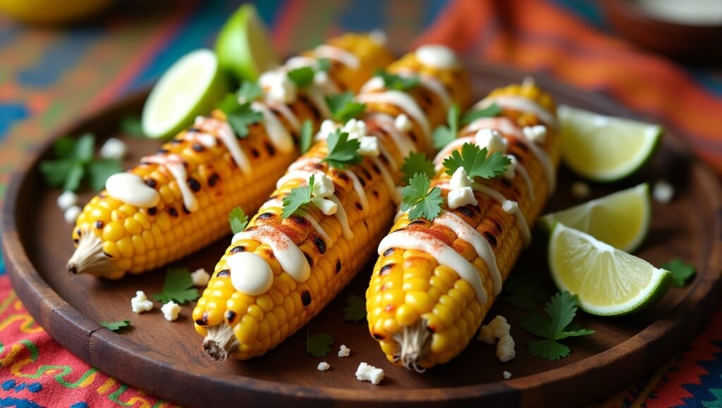 Corn Recipe Grilled Mexican Street Corn Recipe with Creamy Sauce, Cotija Cheese, and Chili Powder