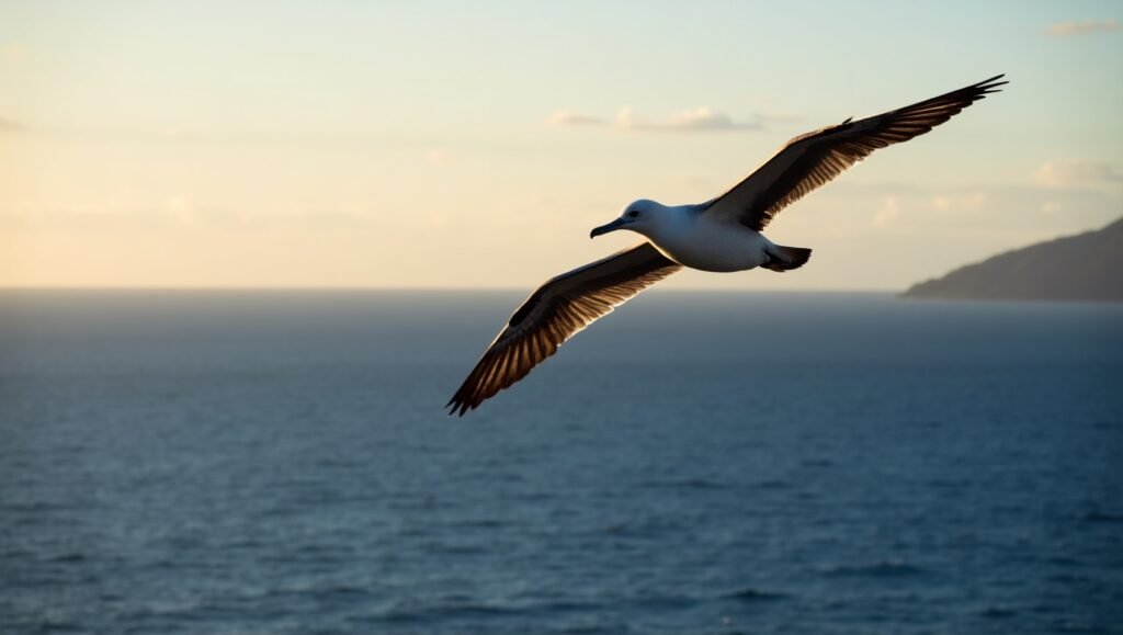 2 Majestic Albatross America species soaring over ocean waves near the U.S. Pacific coastline, symbolizing freedom and marine beauty.